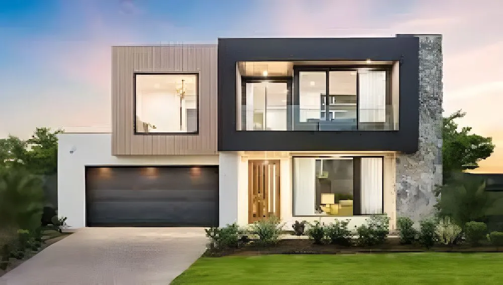 A Modern House With a Lot of Windows and a Garage — Ozi Construction Pty Ltd in Sydney, NSW